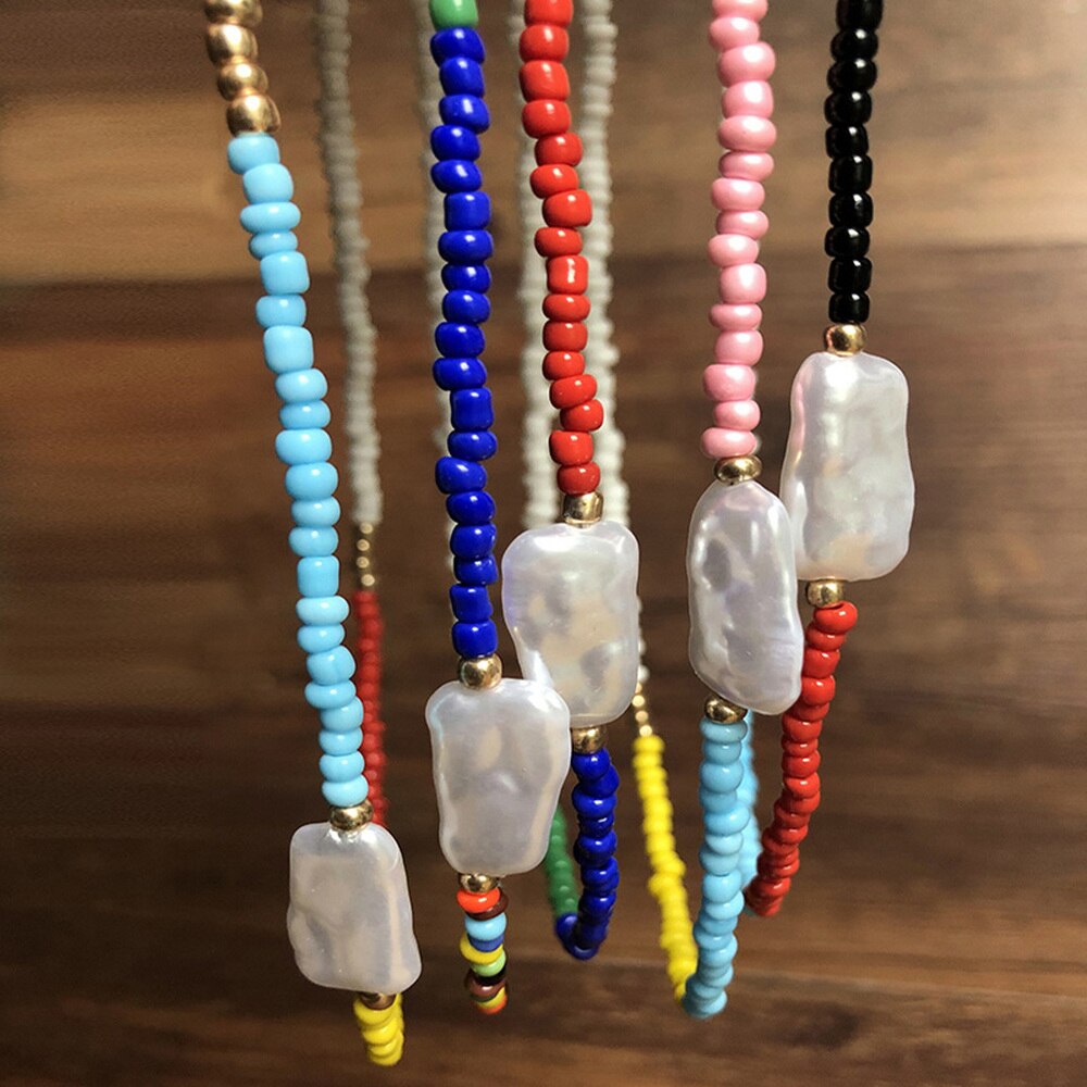 Färgglada pärlfrö pärlor halsband kvinnor boho smycken regnbåge etniska chokers diy bohemiska sten pärlor choker halsband