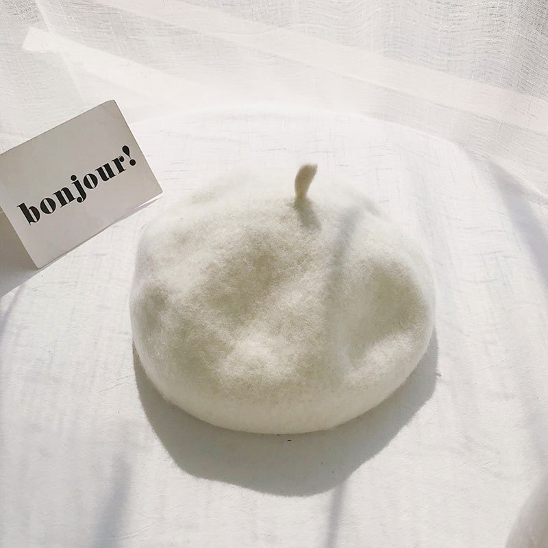 Cashmere Berets Hats Winter Warm Wool Berets Autumn Winter Vintage Female Hat Warm Cap Female Lady Girls Khaki Beige Red Yellow