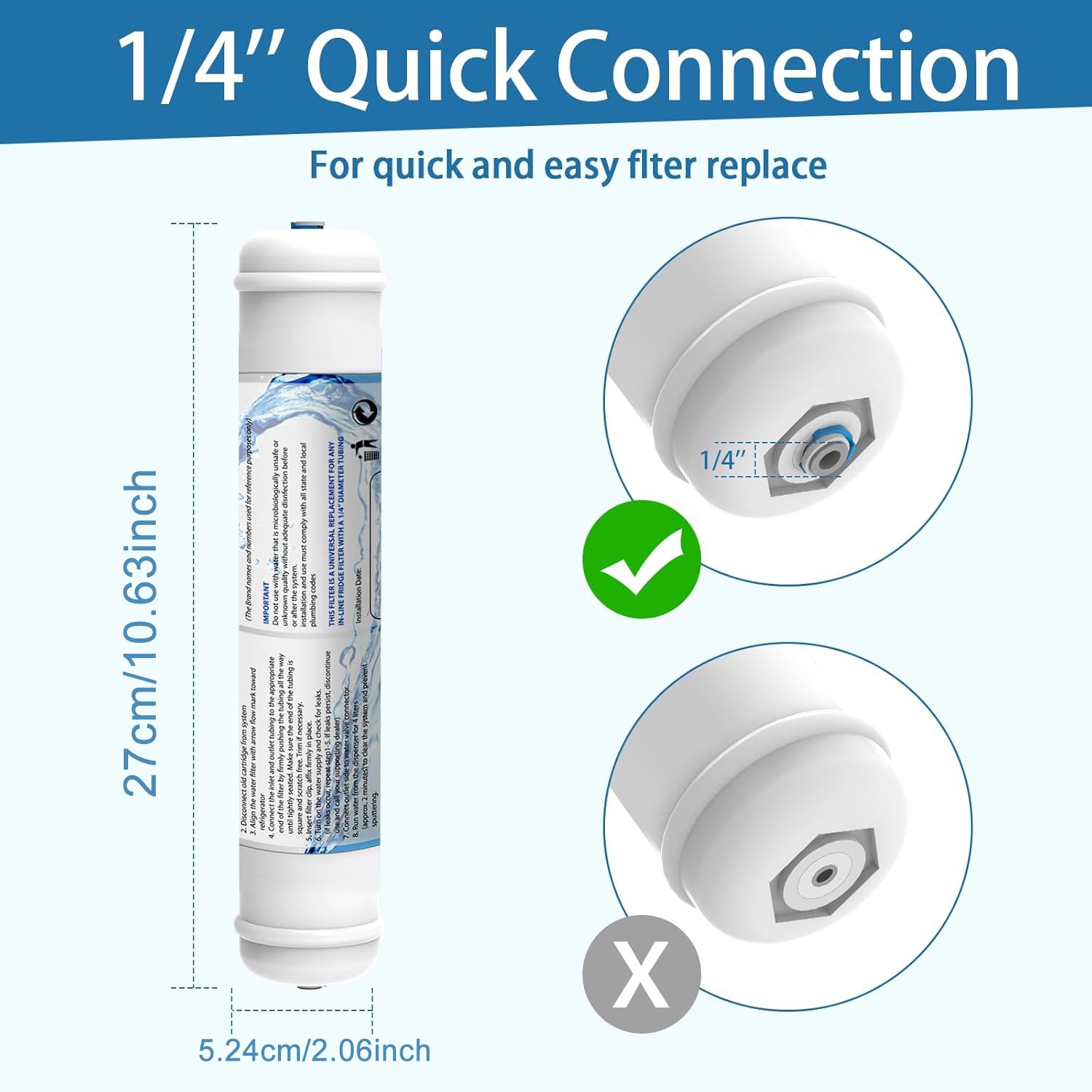 T33 inline waterfilter, 1/4" Quick-Connect filtervervangingscartridge in-line filter voor koelkast en ijsmaker ijsmaker