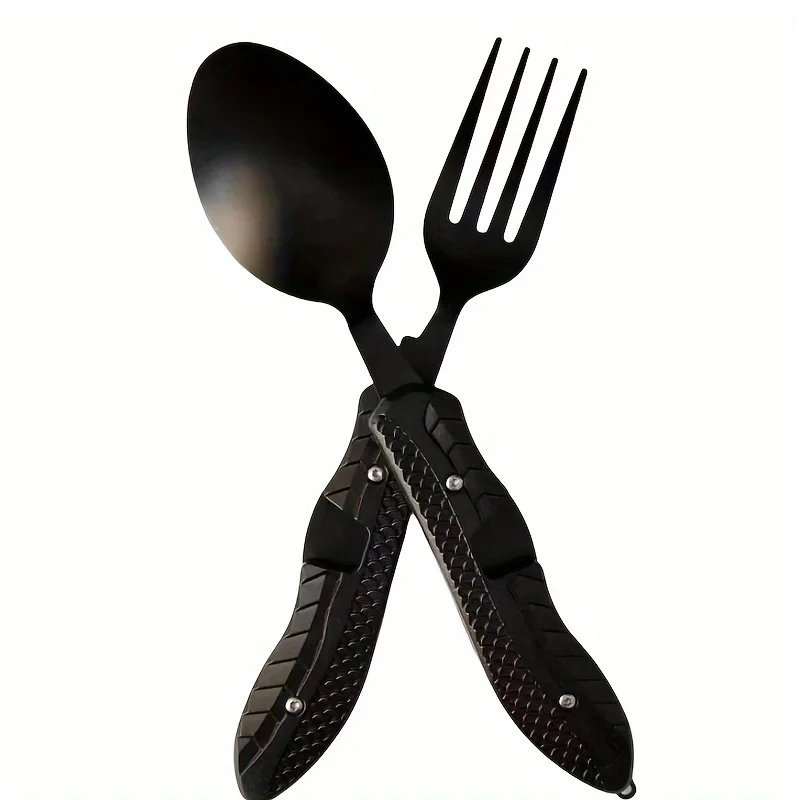 Outdoor Camping Gebruiksvoorwerpen Draagbare Roestvrij Staal Opvouwbare Lepel Vork Mes Flesopener Combo Set Bestek Servies Multitool