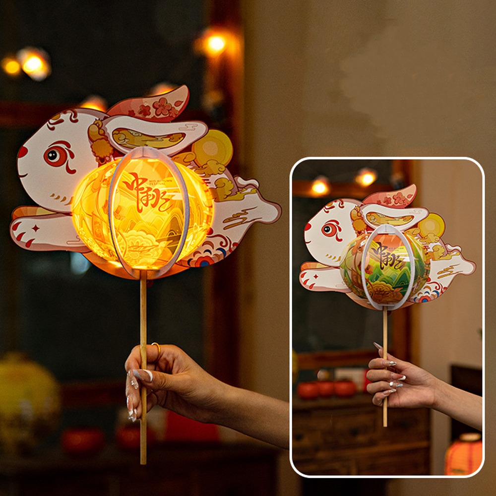 Linda linterna de conejo chino, linterna LED tradicional portátil, juguetes hechos a mano, bendición, linterna antigua, actividad familiar: Amarillo fluorescente