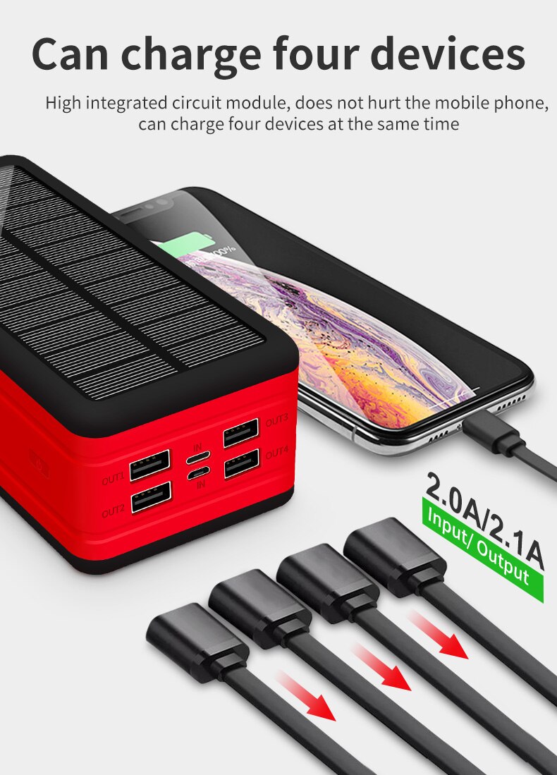 99000mAh Large Capacity Solar Power Bank with 4USB for Outdoor Trip Portable External Battery for IPhone Samsung Xiaomi