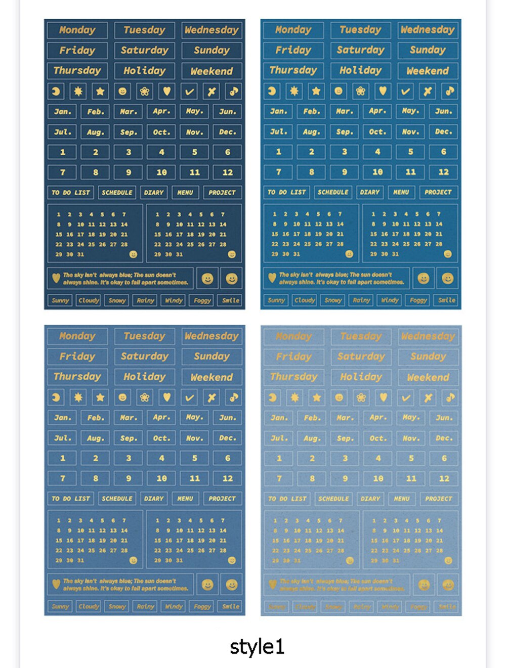 4 Sheets Basic Date Stickers Decoration Week Month Digital Bronzing Silver Craft DIY Journal Stickers Stationery: style1