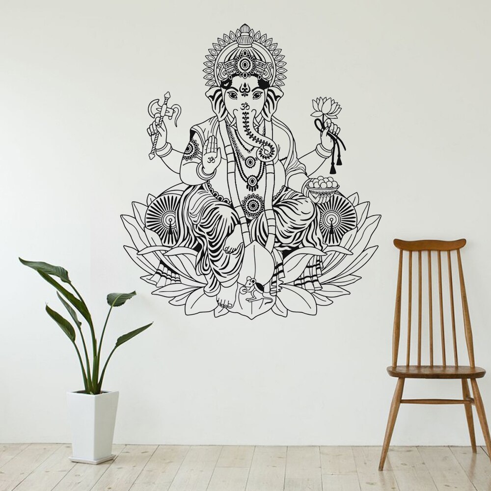 Olifant Ganesha Lotus Hindoeïsme God Hindoe Indiawall Decal Decor Muurstickers Muurstickers Home Decor Vinyl Woonkamer OV56