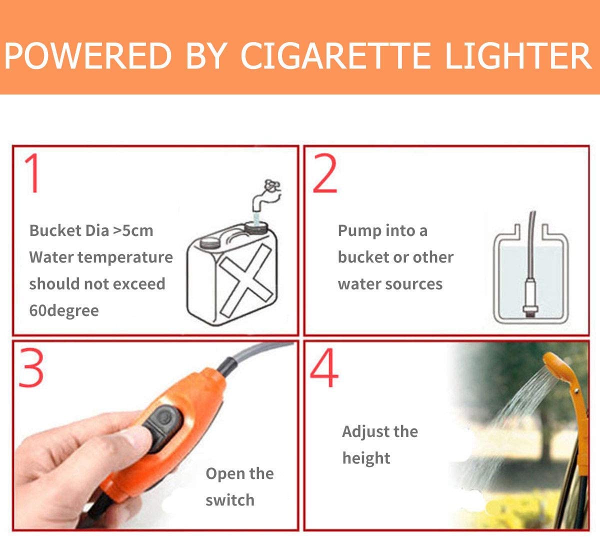 12 V Camper Outdoor Shower Kit Portable Camping Car Shower High Pressure Power Washer Electric Pump