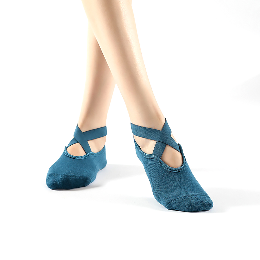 1 paar yoga-socken für damen, gekreuzt, dick bedruckt, atmungsaktiv, rutschfest, fingersocken, geeignet für indoor-fitness, pilates, sport und andere aktivitäten: Blau