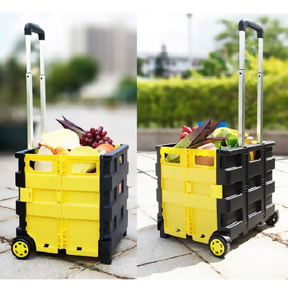 Winkelwagen Opvouwbare Boodschappentas Winkelwagen Twee Wielen Inklapbare Handkar Met Deksel Draagbare Rolling Kruidenier Winkelwagen Utility Mand Zetel 45L