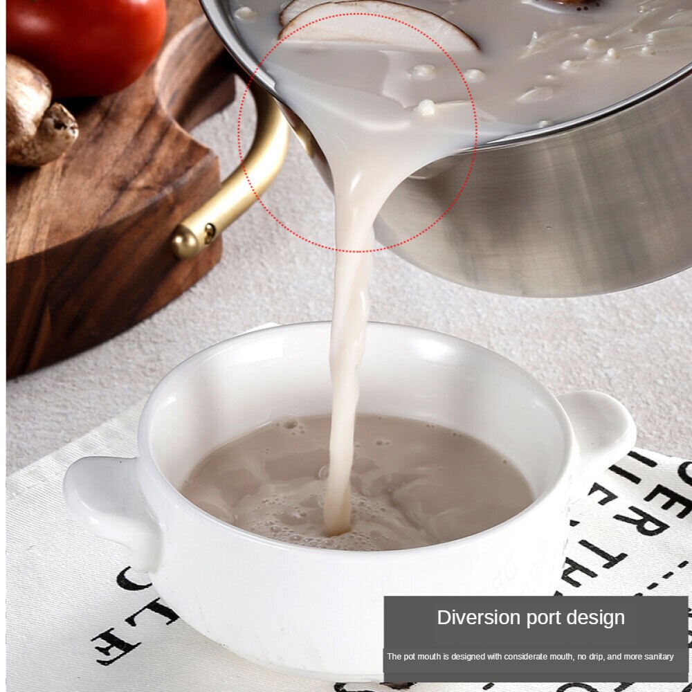 Sartén de sopa de olla de acero inoxidable 304, sartén de Catering de cazuela con tapa y mango