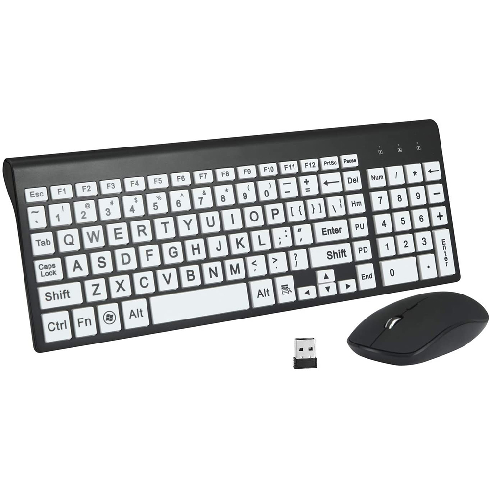 Zienstar Wireless Large Print Keyboard and Mouse Combo Set with 2.4G USB Receiver for Middle-aged and Elderly Individuals: Default Title