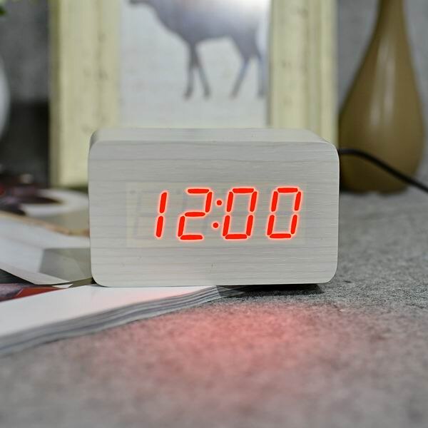 FiBiSonic Red series Thermometer LED Digital Clock,Sounds Control Wooden Alarm Clocks,Desktop Clock: white red