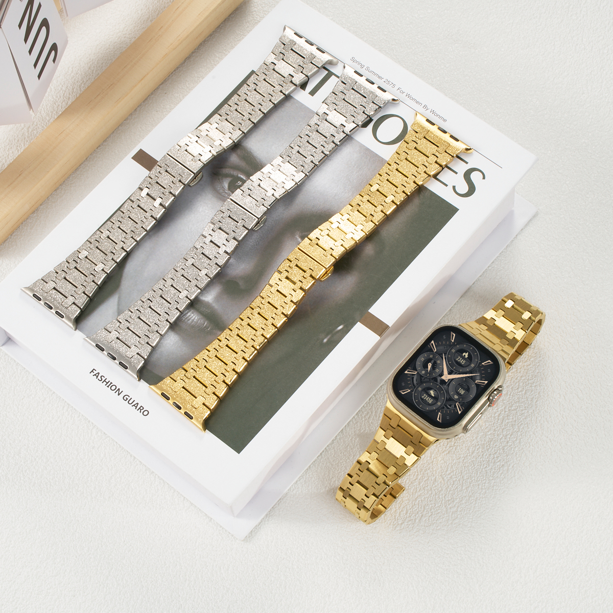 Luksuriøs metallrem til apple watch-band ultra 2 49mm 46mm 45 44mm 42mm rustfritt stålarmbånd til iwatch 10 9 8 7 6 se 5 correa