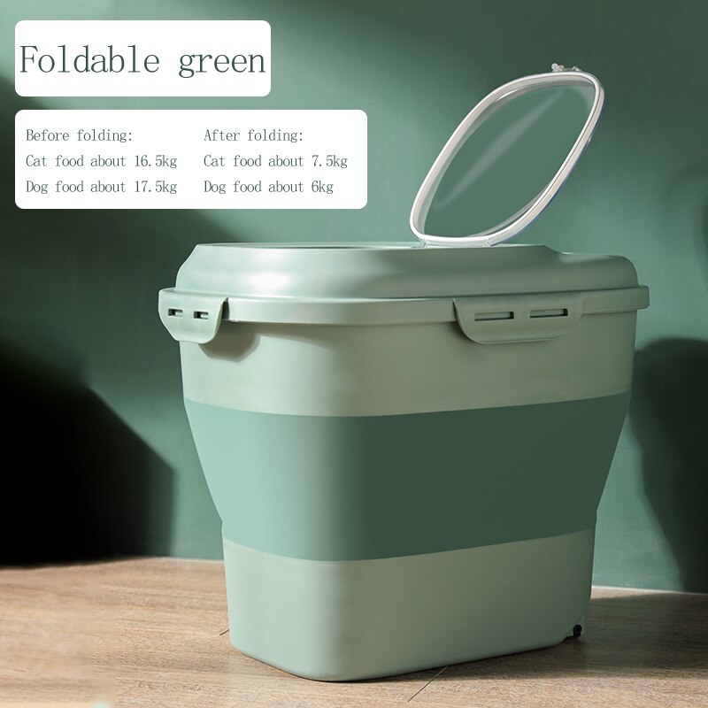 Pet Supplies Dog Food Storage Container 12.5L Dry Cat Food Box Bag Moisture-proof Seal with Measuring Cup Kitten Supplies: Green