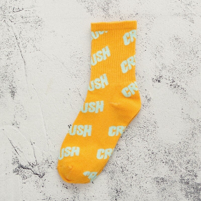 Outdoor Sport Socks Knitted Letter Non-slip Basketball Bicycle Compression Socks Streetwear Hip Hop Skateboard Baseball Sock: Yellow