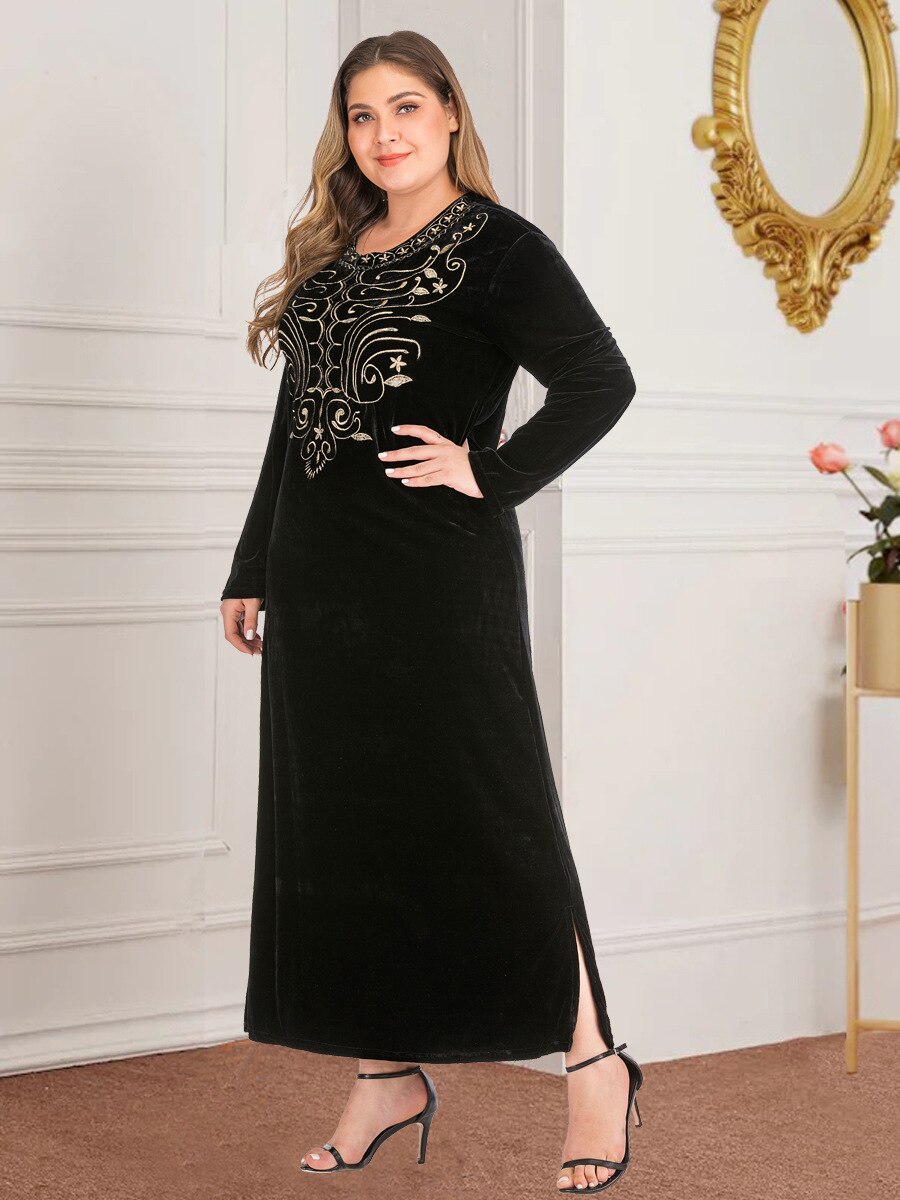 Musulman velours Abaya Robe femmes turquie broderie dubaï arabe Vestidos marocain caftan Robe Longue Femme Hijab Musulman Ensembles