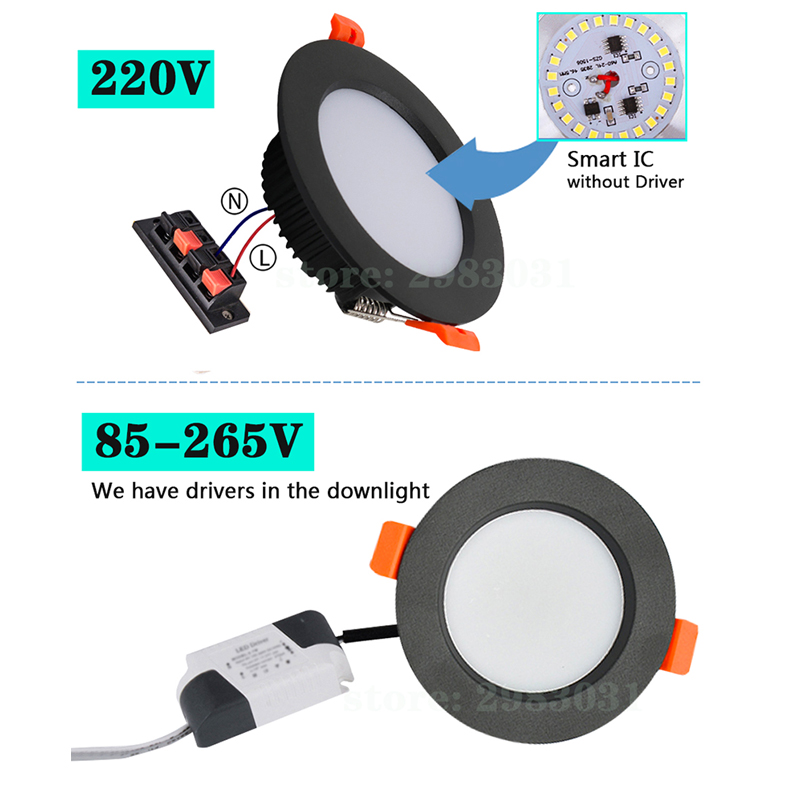 Led-downlight 3w 5w 7w 9w 12w 15w rund infälld lampa 220v 230v 240v 110v led-lampa sovrum kök inomhus led-spotbelysning