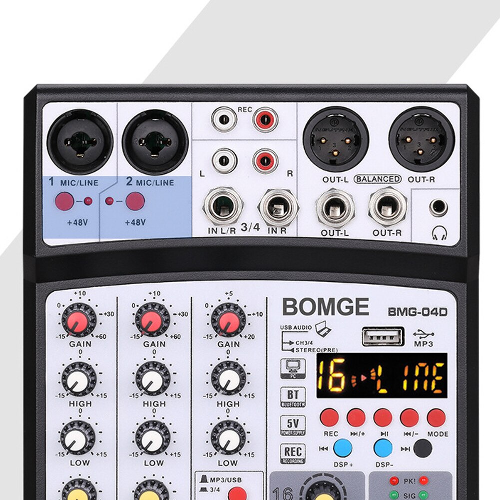 Professionele 4 Kanalen Bt Audio Sound Mixer Multifunctionele Mengen Dj Console Usb 16 Dsp Effecten Mixer Elektrische Muziek Apparatuur