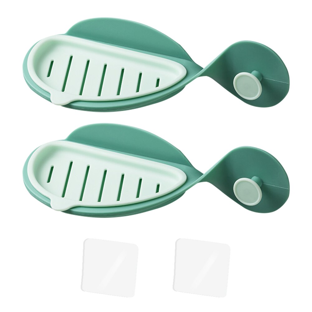 Porte-savon mural Double couche en forme de poisson, 2 pièces, détachable, couleurs fraîches, décoration de salle de bain, hôtel, cuisine: Green