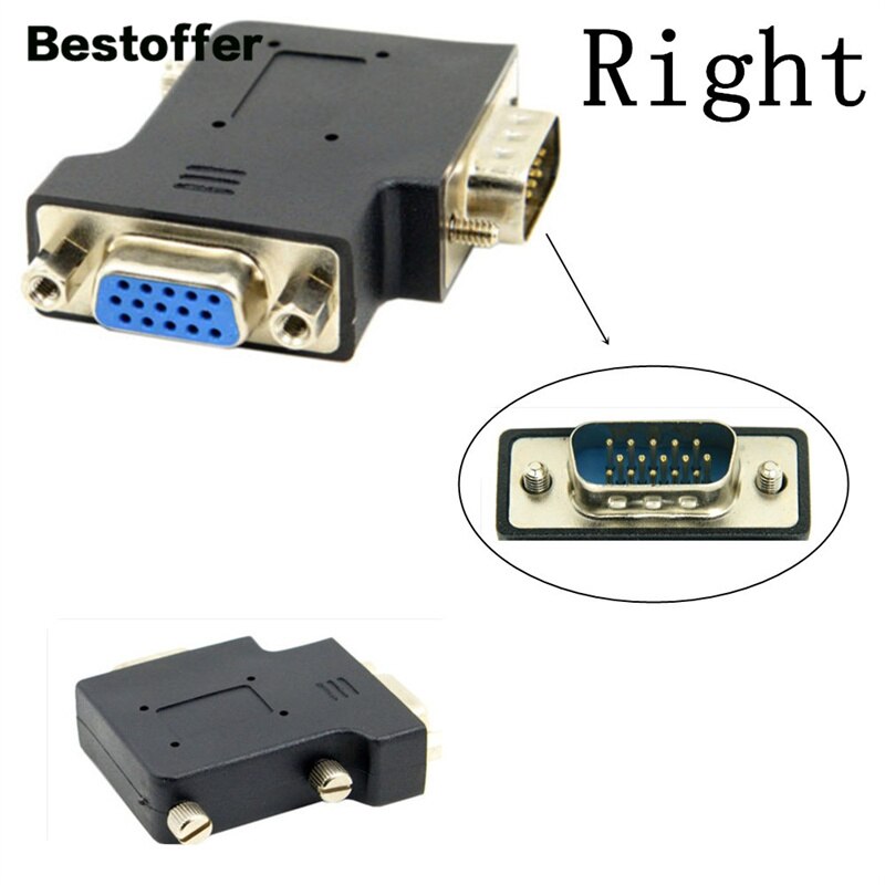 VGA 90° Side Elbow Adapter HDB15Pin Male to Female Right/Left TV Computer Projector Interface: Right