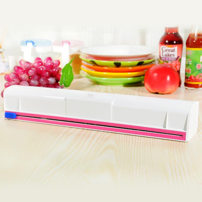 Plastic Food Wrap Dispenser With Slide CutterAdjustable Cling Film Cutter Preservation Foil Storage With SuctionBottom Supplies