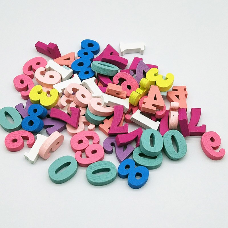 100 pcs random wooden diy jewelry wood chips block teaching materials letters number handmade decoration multicolor mixed