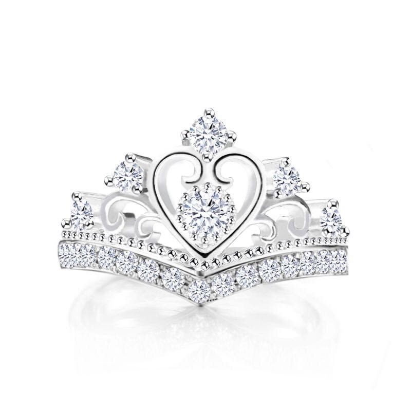 Formato de coração Anel Coroa Senhoras Prateado Jóias Anéis de Dedo Para As Mulheres Strass Completa Anel de Cristal Anéis de Casamento Do Sexo Feminino Novo