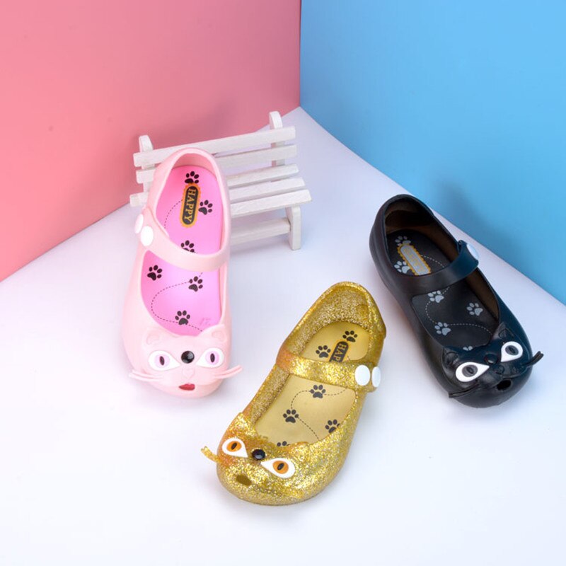 lykkelig logo søt 3 farger katter jente sko låve gelé sandaler baby sommer pvc jenter sandaler smålåve strandsko  sh057