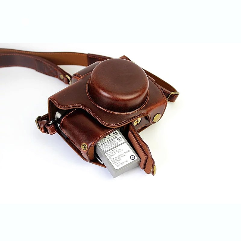 Housse de luxe en cuir pour Olympus OM-D OMD EM10 II EM10 Mark II (objectif 14-42mm) avec sac d'appareil photo à ouverture de batterie