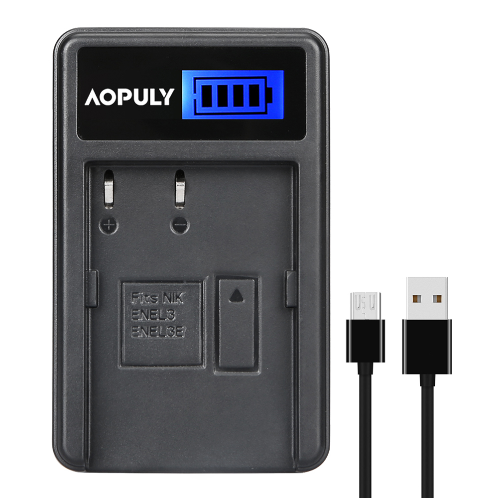 AOPULY EN-EL3e ENEL3e EN EL3e USB LCD Battery Charger for Nikon D70 D90 D80 D100 D200 D700 Digital Camera