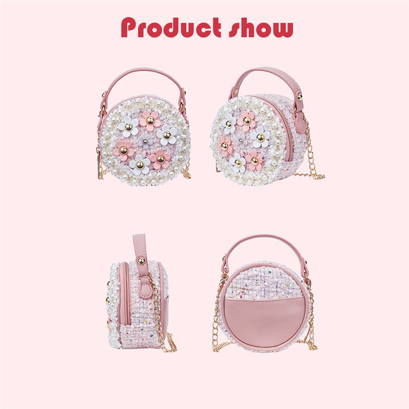 Sacs à bandoulière en cuir PU pour filles, sacoche à fleurs, petit sac rond pour filles,