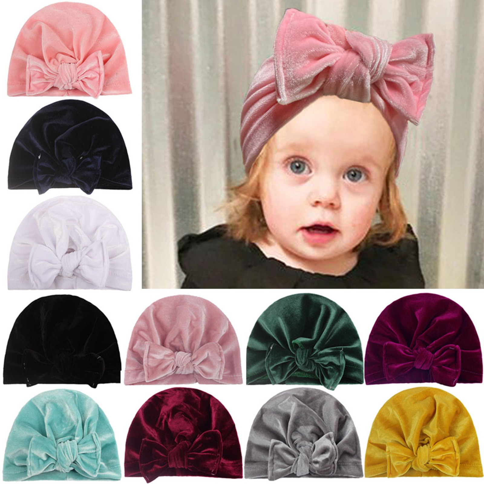 Knot Solid Pleuch Baby Headbands Toddler Headwraps Baby Flower Turban Hats Babes Caps Elastic Hair Accessories