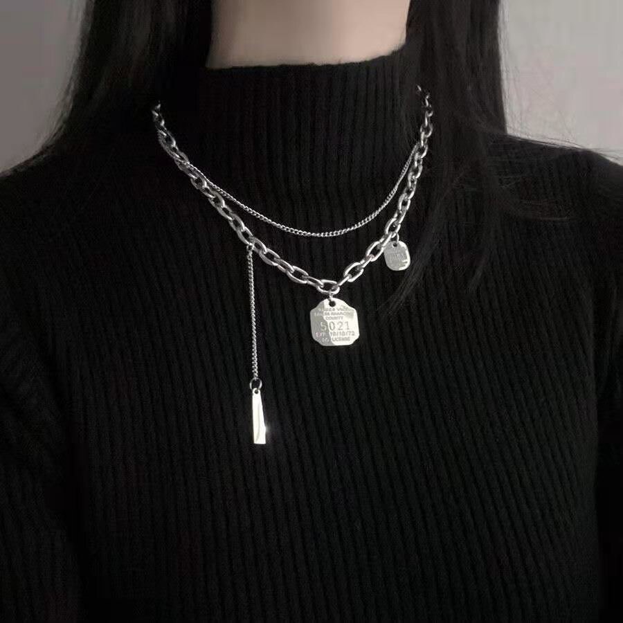 Korean Stainless Steel Choker Layered Necklace Women Punk Trendy Dainty Chain Statement Pendant Hip Hop Jewelry: x600