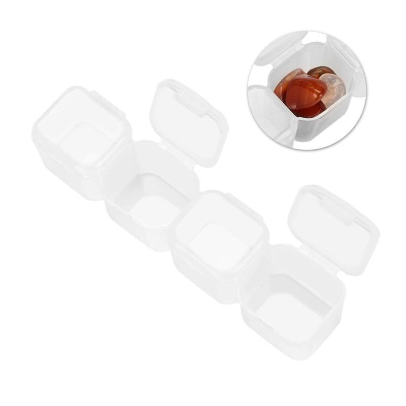 Bærbar 4 gitter gennemsigtig plastik æske pille perler smykker opbevaring vitrineholdere organisator