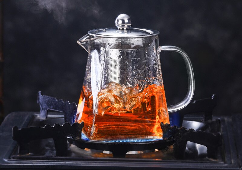 Nueva tetera de vidrio resistente al calor con infusor de acero inoxidable, recipiente calentado, tetera, buena hervidor transparente, cestas de filtro cuadradas