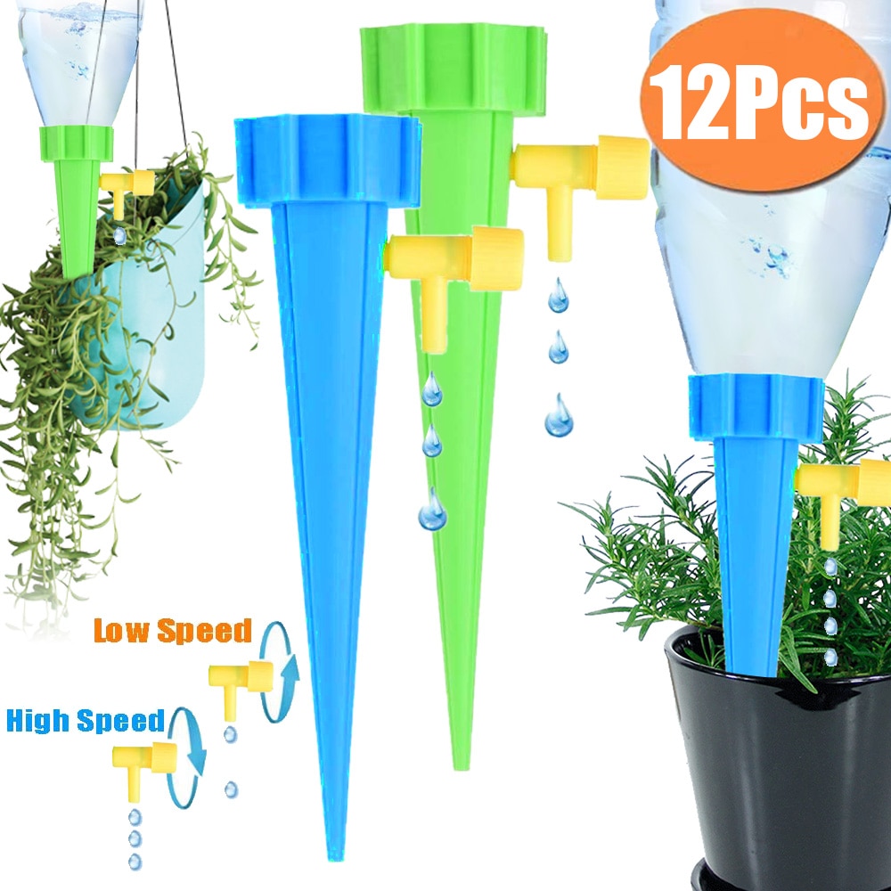 12Pcs/lot Automatic Drip Irrigation Tool Useful Self-Watering Device Adjustable Water Speeds for Flower Plant Garden Supplies