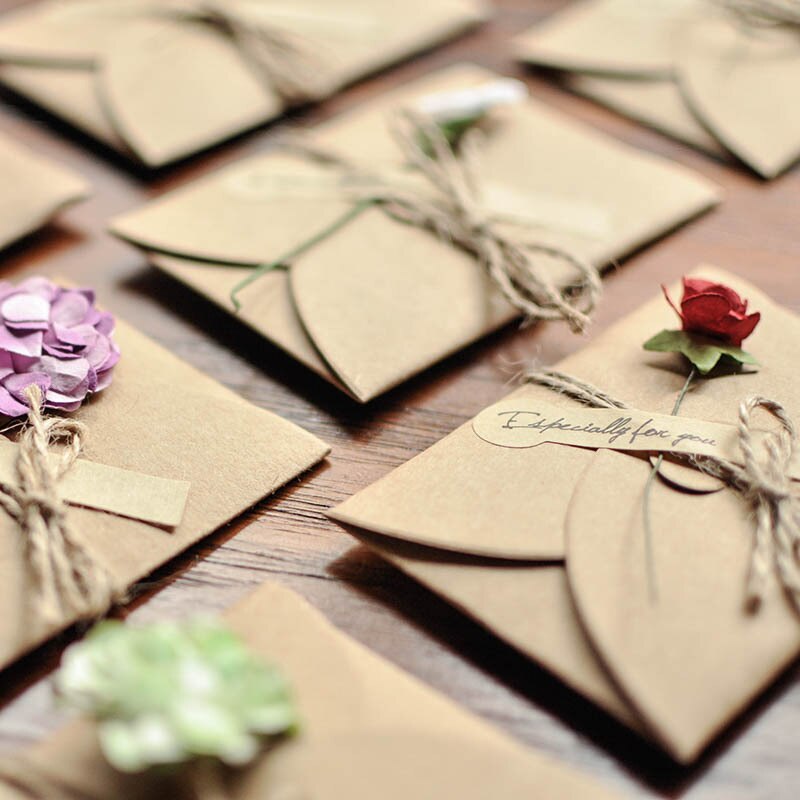 Retro Small Kraft Paper Invitation Greeting Card With Envelope DIY Handmade Dry Flower Wedding Party Invitation Envelopes