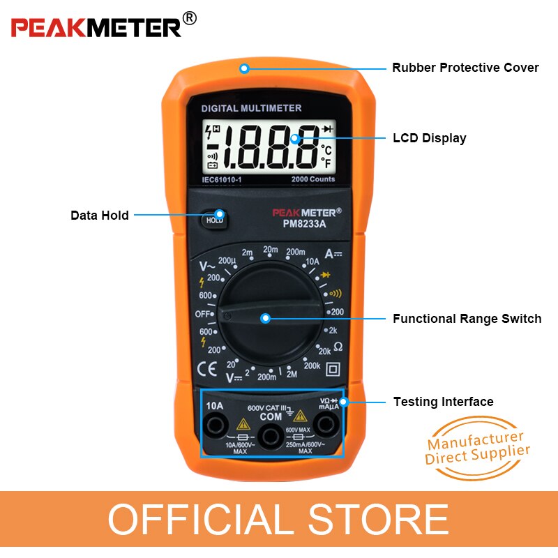 Official PEAKMETER PM8233A Auto manual Range Digital Multimeter with TRMS 1000V Temperature capacitance frequency Test