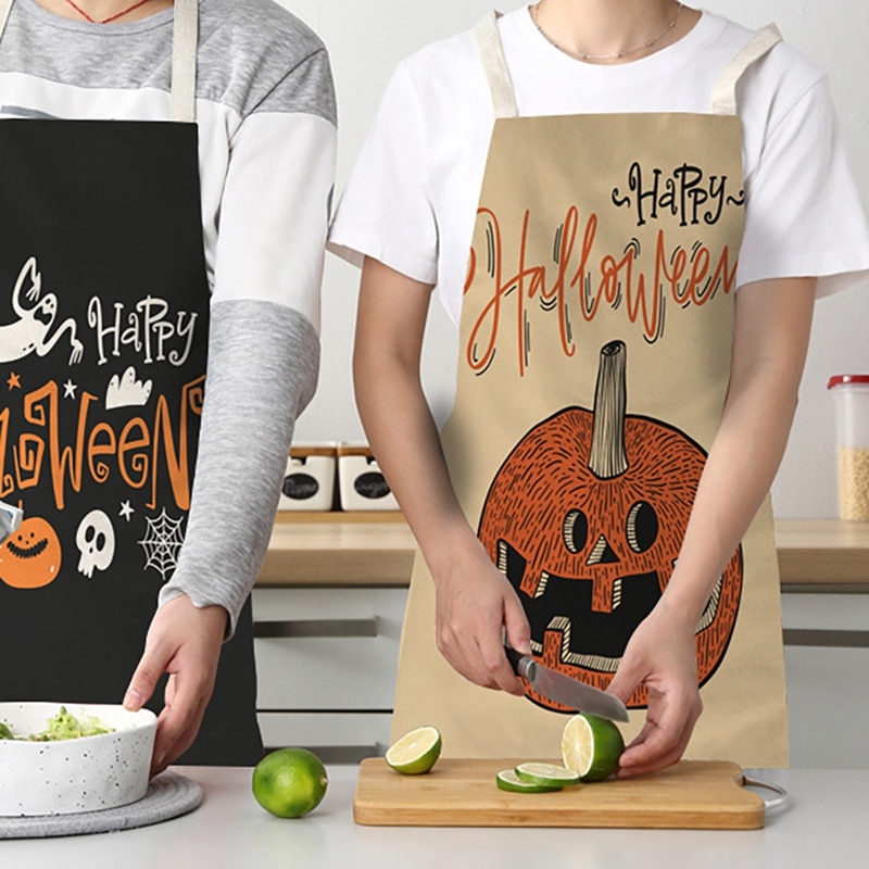 Halloween Keuken Schorten Schedel Afdrukken Volwassen Diner Koken Schort Unisex Katoen Linnen Schoonmaken Schort Bib Overgooier #3