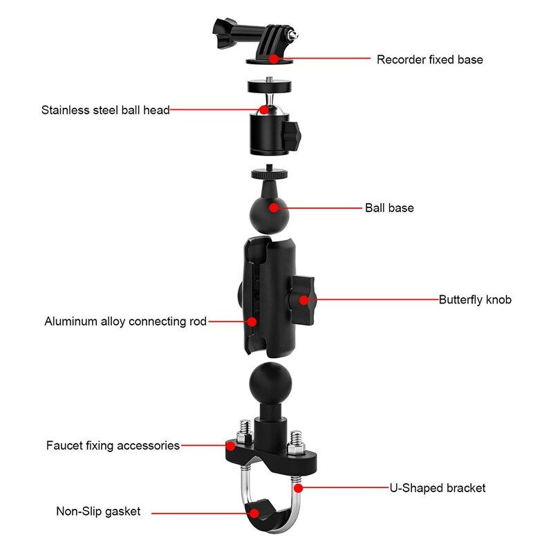Cykel motorcykel kamerahållare styre spegelfäste 1/4 metallstativ actionkameror tillbehör