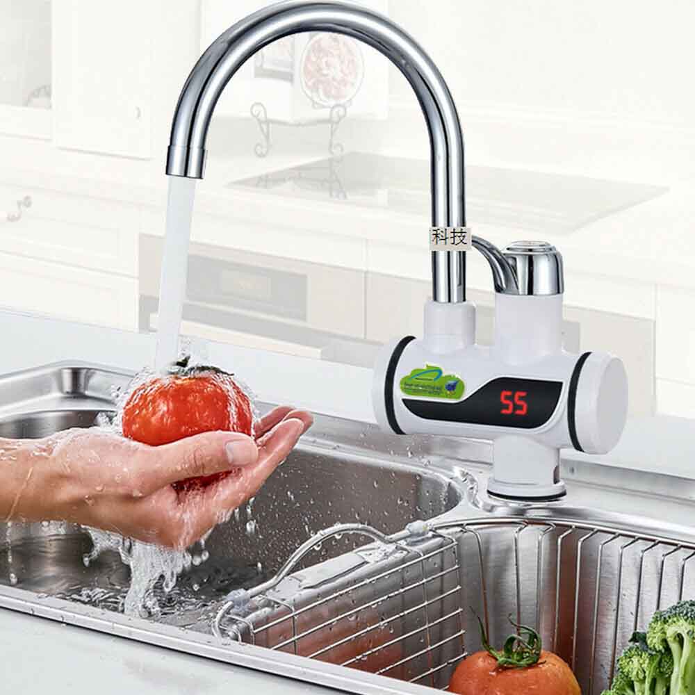 Elektrische kraan voor snel water in de badkamer, keuken, huishoudelijke kraan, waterverwarmer van roestvrij staal