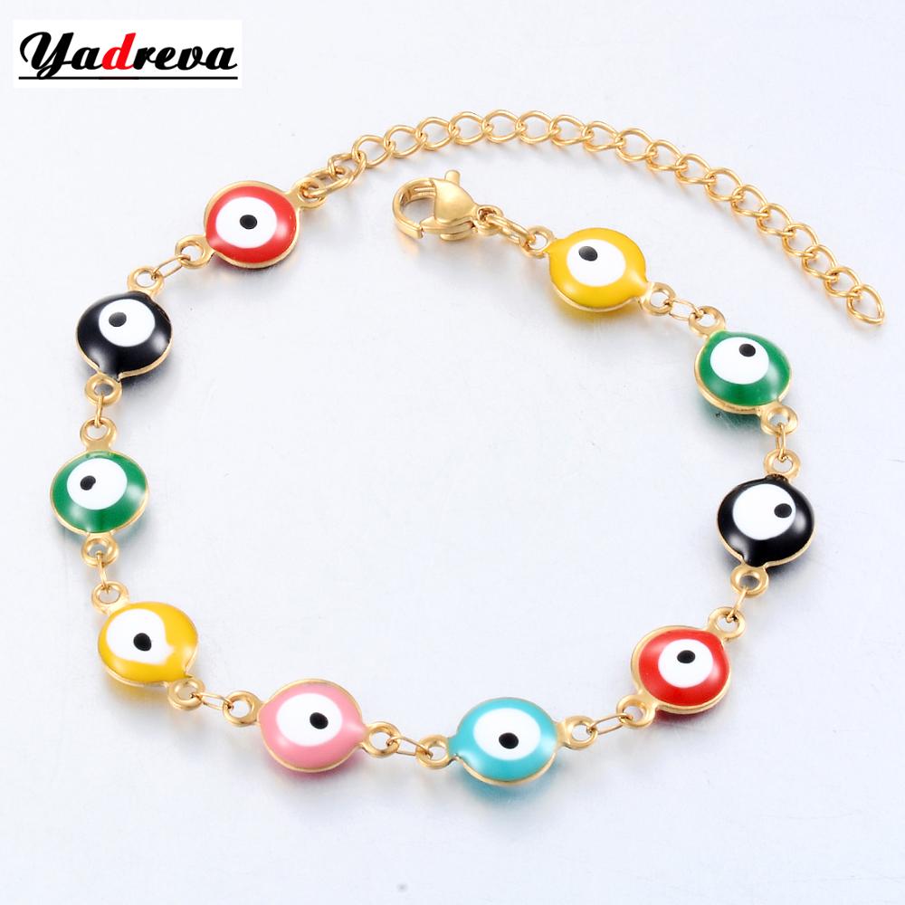 Stainless Steel Bracelet 7 Colors Evil Eye Enamel Bead Bracelet Jewelry Men And Women 6mm Width 18cm+3cm Length