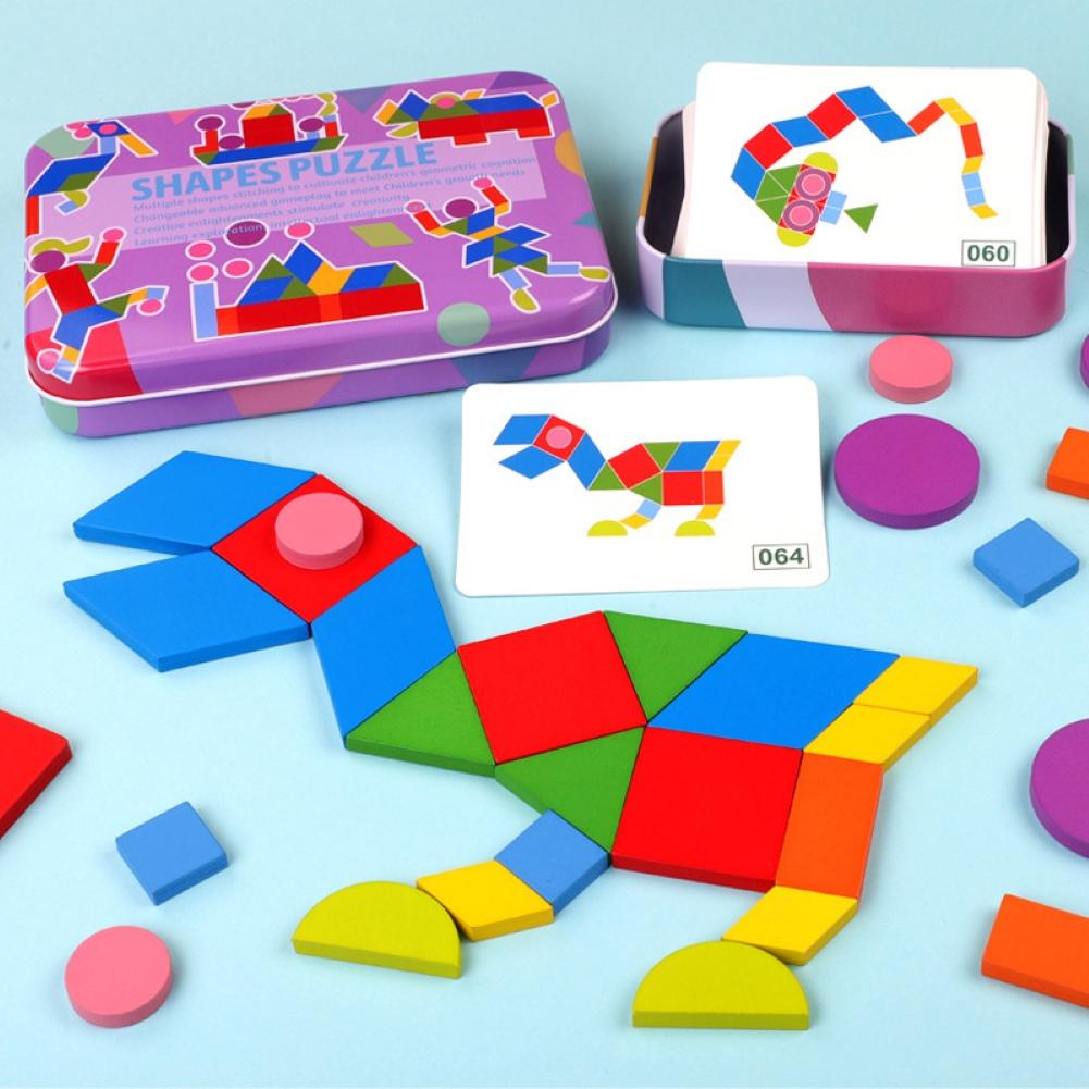 3D Intellectuele Houten Tangram Puzzel Met Geometrische Patroon Dierlijke Vorm Kids Kinderen Tangram Onderwijs Speelgoed