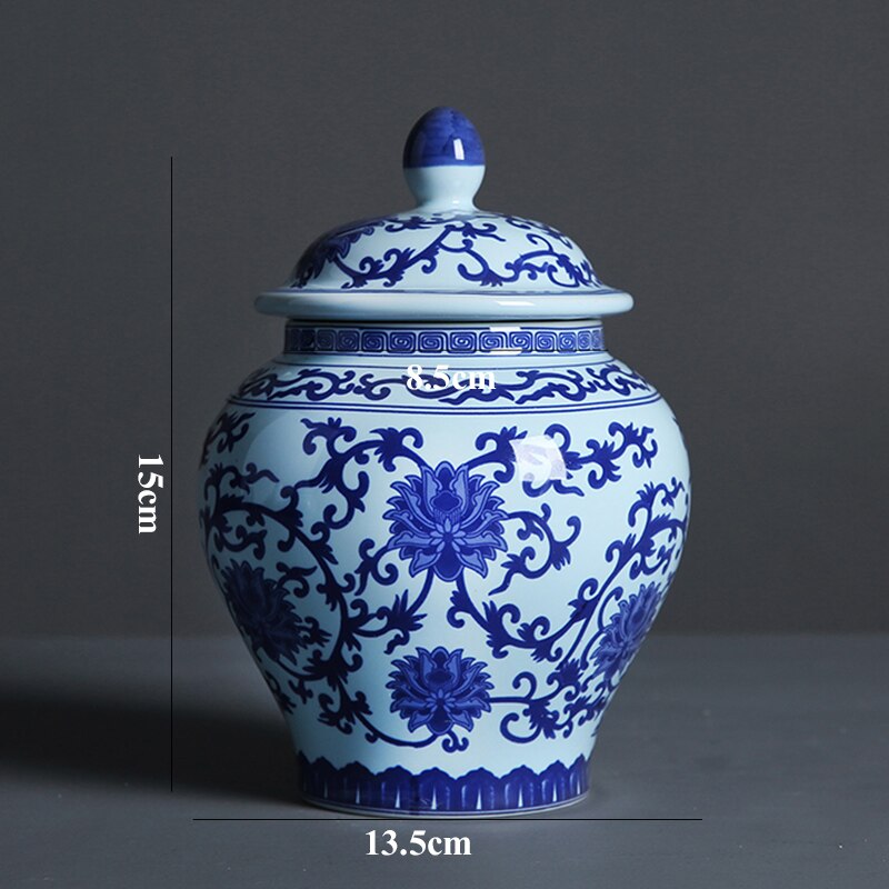 Blue and White Porcelain General Jar Candy Tea Storage Jar Flower Arrangement Ceramic Vase Household Sealed Storage Jar: D