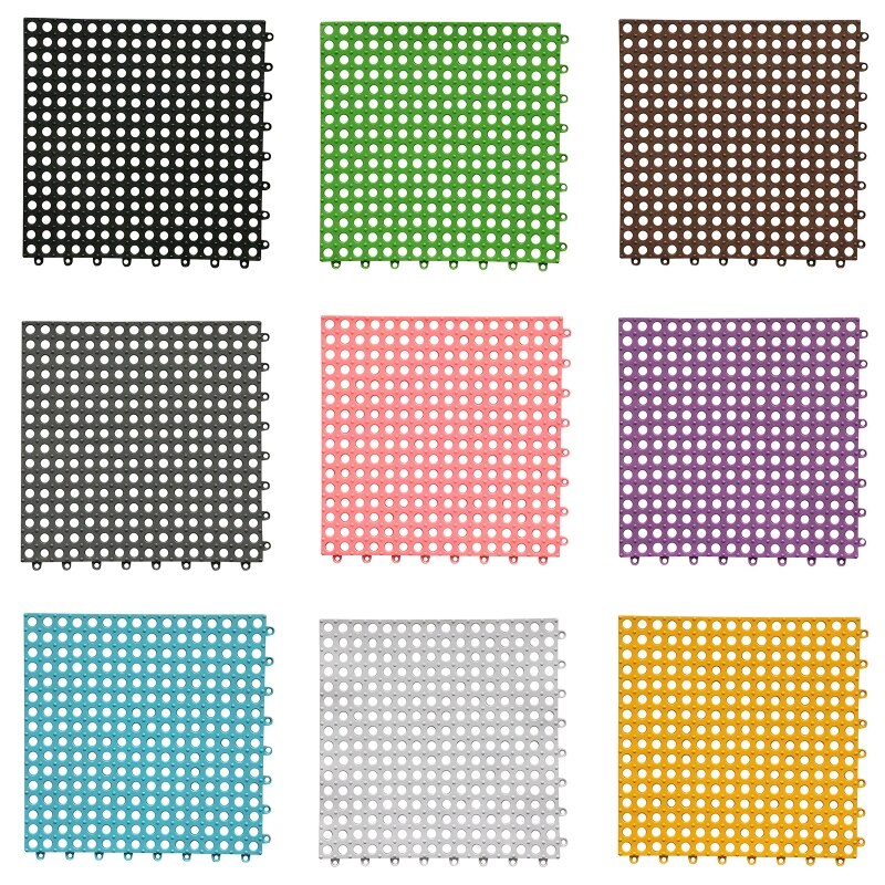 PVC Bath Mat Interlocking Non Slip Drainage Floor Tiles Shower Floor Mat with Drain Holes Suction Cup Floor Mat for Kitchen J2FA