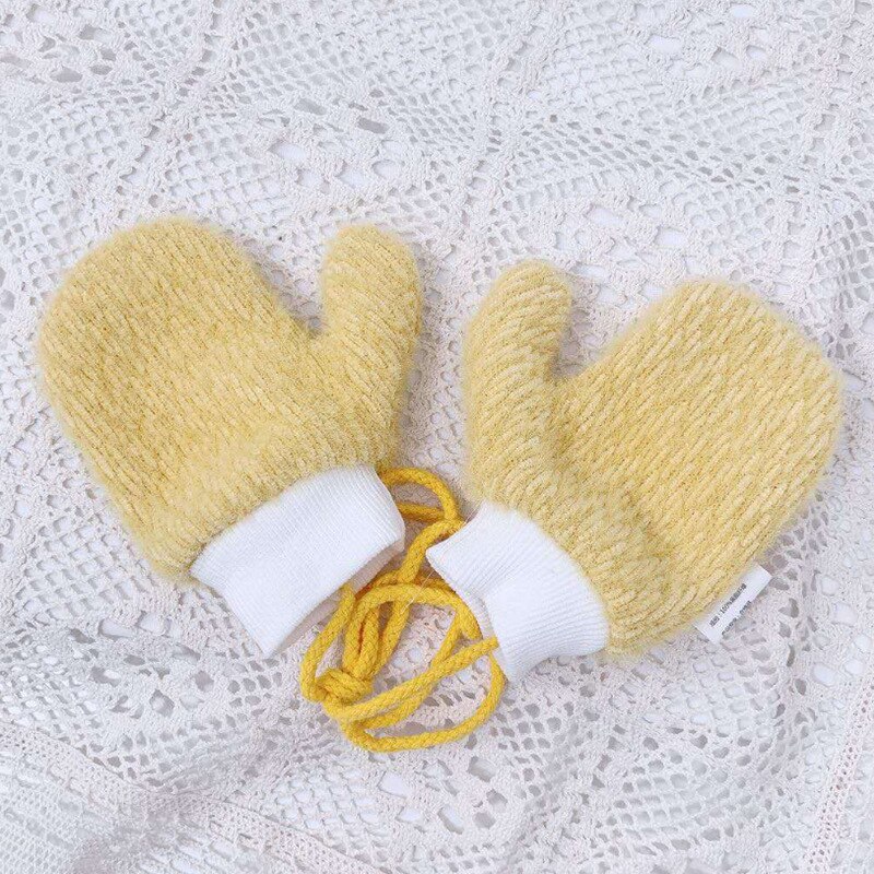 Kinderen Dikker Handschoenen Jongens Meisjes Winter Warm Spliced Effen Kleur Eenvoudige Accessoires Outdoor Skiën Rijden Hals Opknoping Handschoenen: Yellow