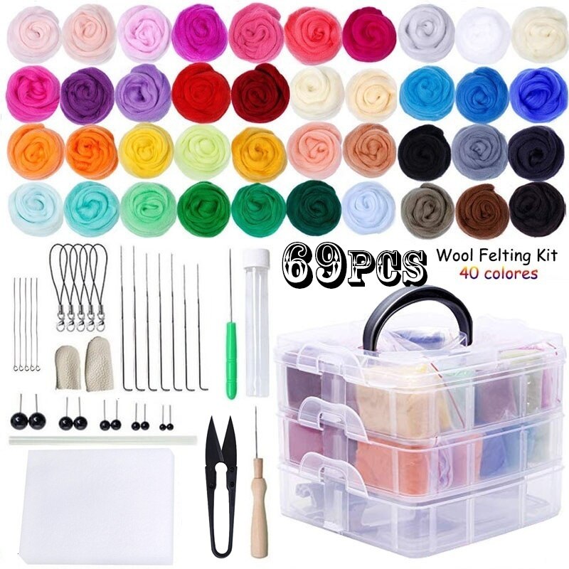 24/40 Colors Needle Felting Wool DIY Wool Felt Kit Wool Felt Toys Materials Felt Needle For Beginners