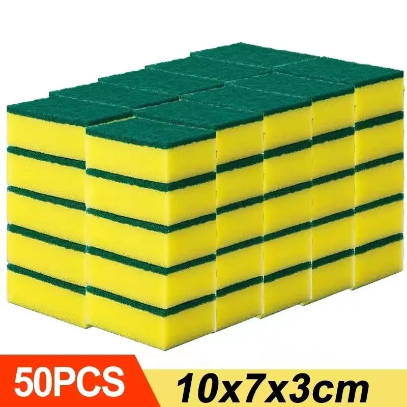 100/1Pcs Kitchen Dishwashing Sponge Household Cleaning Brush Sponge Soft Absorbent Clean Rub Pot Rust Pad Scouring Removing Kits: WHITE