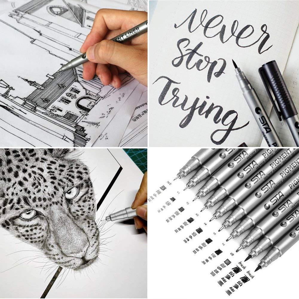 9pcs Black Micro-Pen Fineliner Ink Pen, Technical Pen, Multiliner Calligraphy, Waterproof Archival ink, Artist Illustration