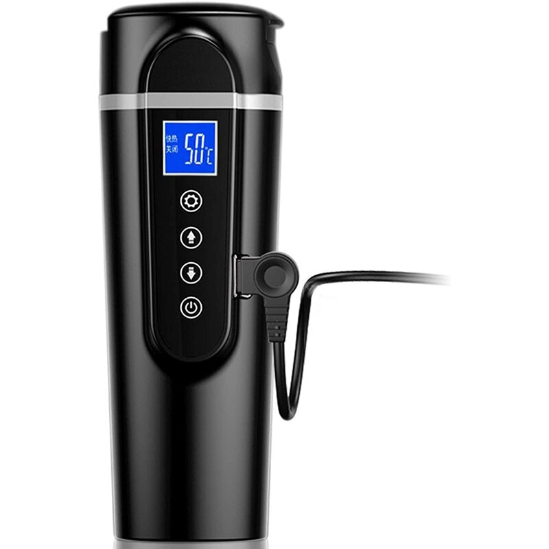 420Ml Rvs Auto Verwarming Cup 12V/24V Lcd Display Elektrische Water Cup Draagbare Waterkoker Koffie thee Melk Verwarmd