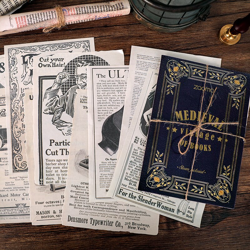 1Set Medieval Book page Material Background Paper Junk Journal Diary Planner Scrapbooking Decorative Stickers DIY Craft Paper