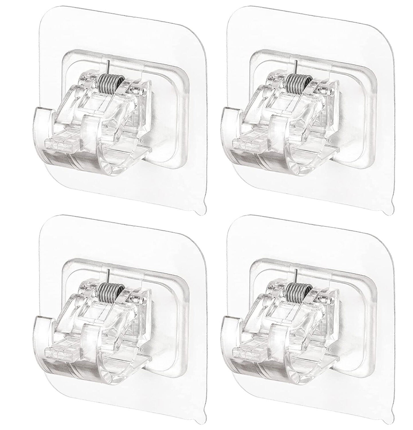 4PCS Curtain Rod Hooks Brackets Self Adhesive Curtain Rod Holder Hooks Adjustable Curtain Rod Hooks Curtain Hangers for Bathroom: 4pcs Tramsparent